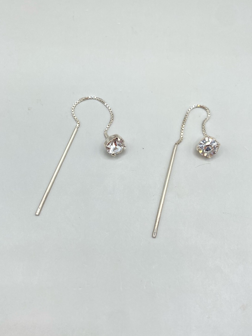 Silver Rhinestone Ear Threader Earrings - Picture 3 of 5